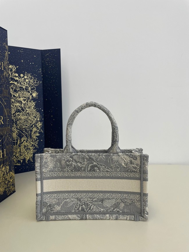 Mini Dior Book Tote Gray Toile de Jouy Reverse Embroidery S5573CR