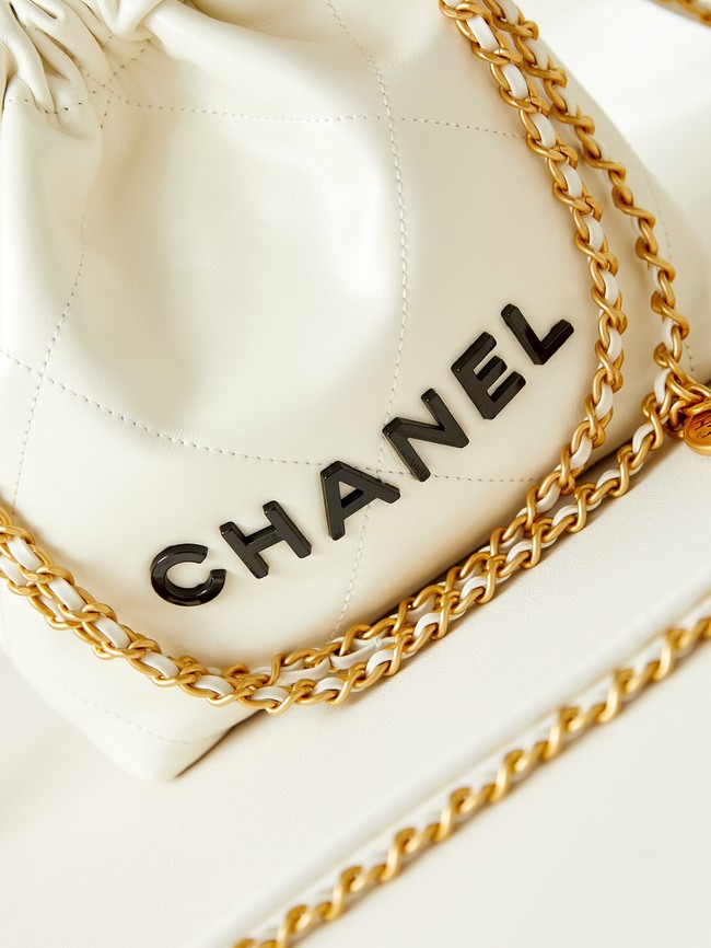 CHANEL 22 MINI HANDBAG AS3980 Shiny Calfskin &white