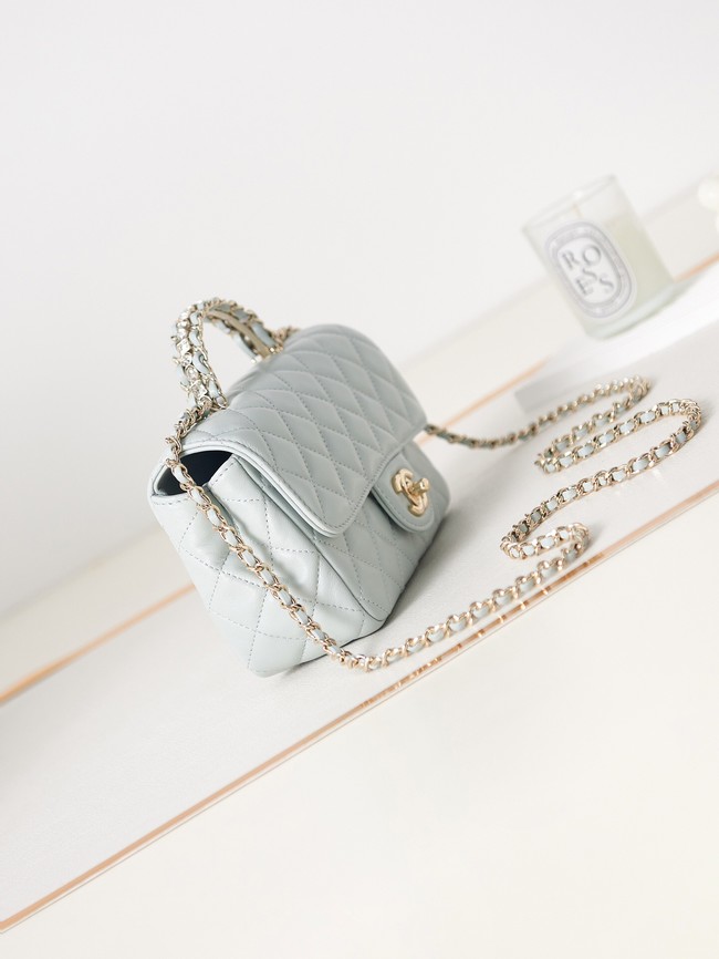 Chanel MINI FLAP BAG WITH TOP HANDLE AS4024 Ice blue