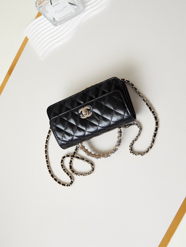 CHANEL CLUTCH WITH CHAIN Shiny Crumpled Lambskin AP3803 black