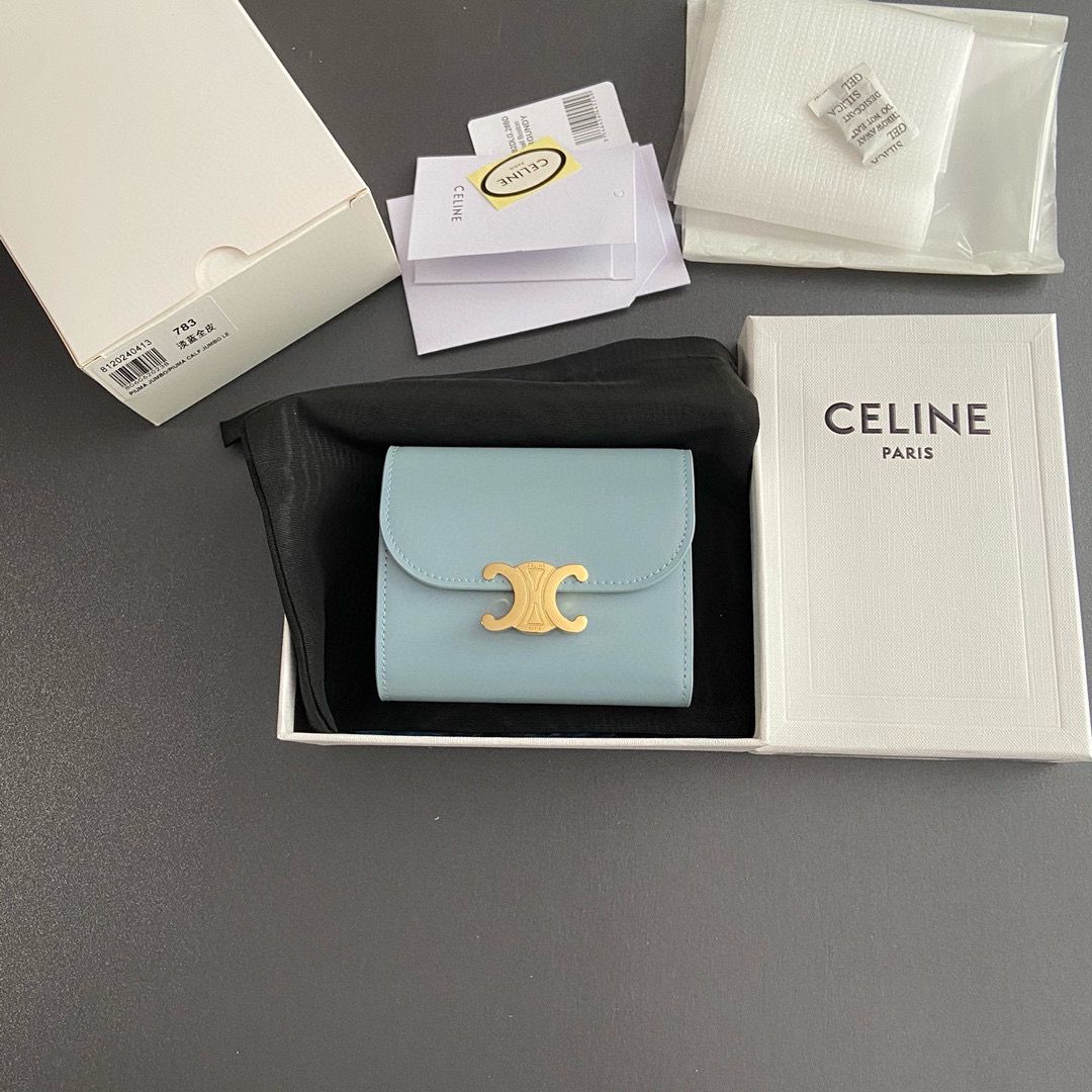 Celine SMALL WALLET TRIOMPHE IN SHINY CALFSKIN 10D783 BLUE