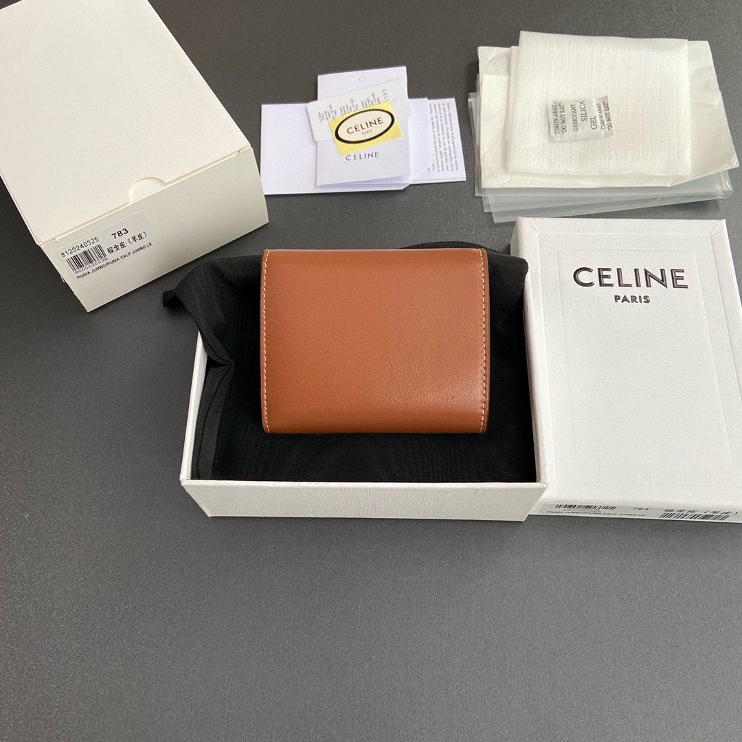 Celine SMALL WALLET TRIOMPHE IN SHINY CALFSKIN 10D783 BROWN