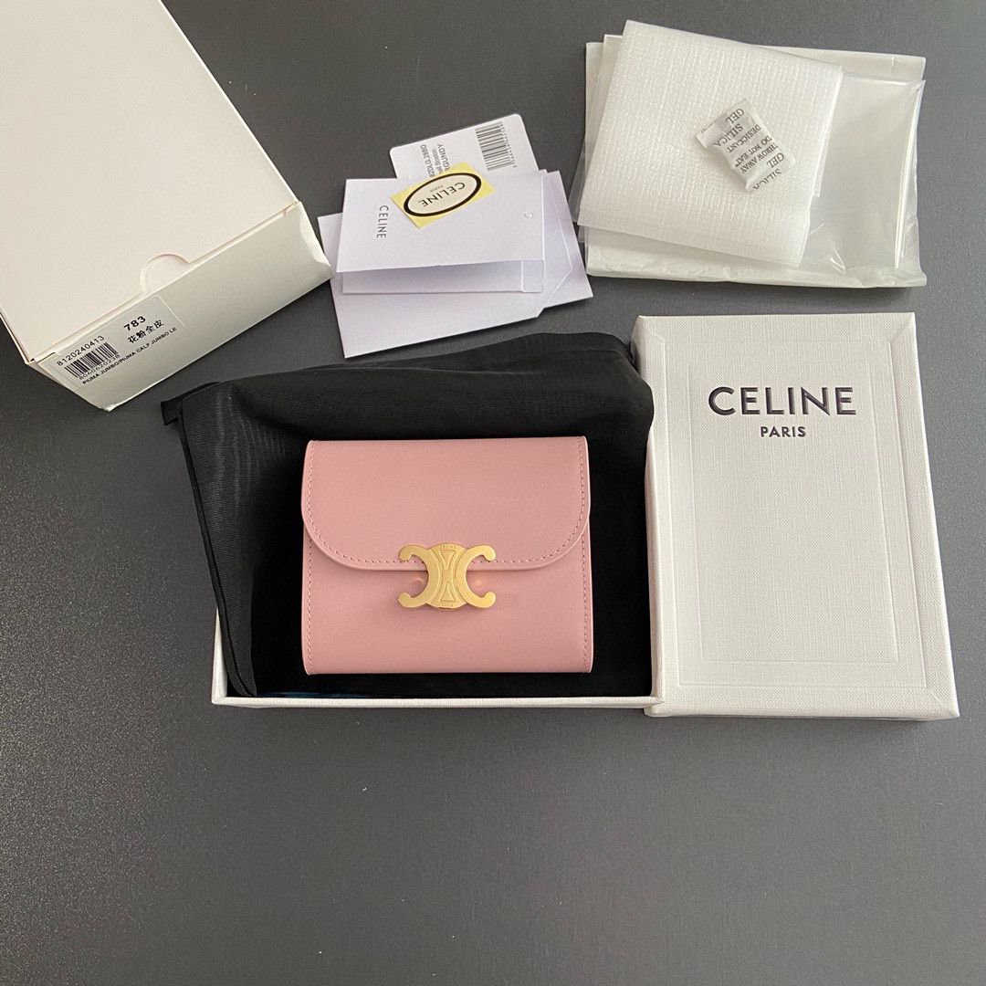 Celine SMALL WALLET TRIOMPHE IN SHINY CALFSKIN 10D783 PINK