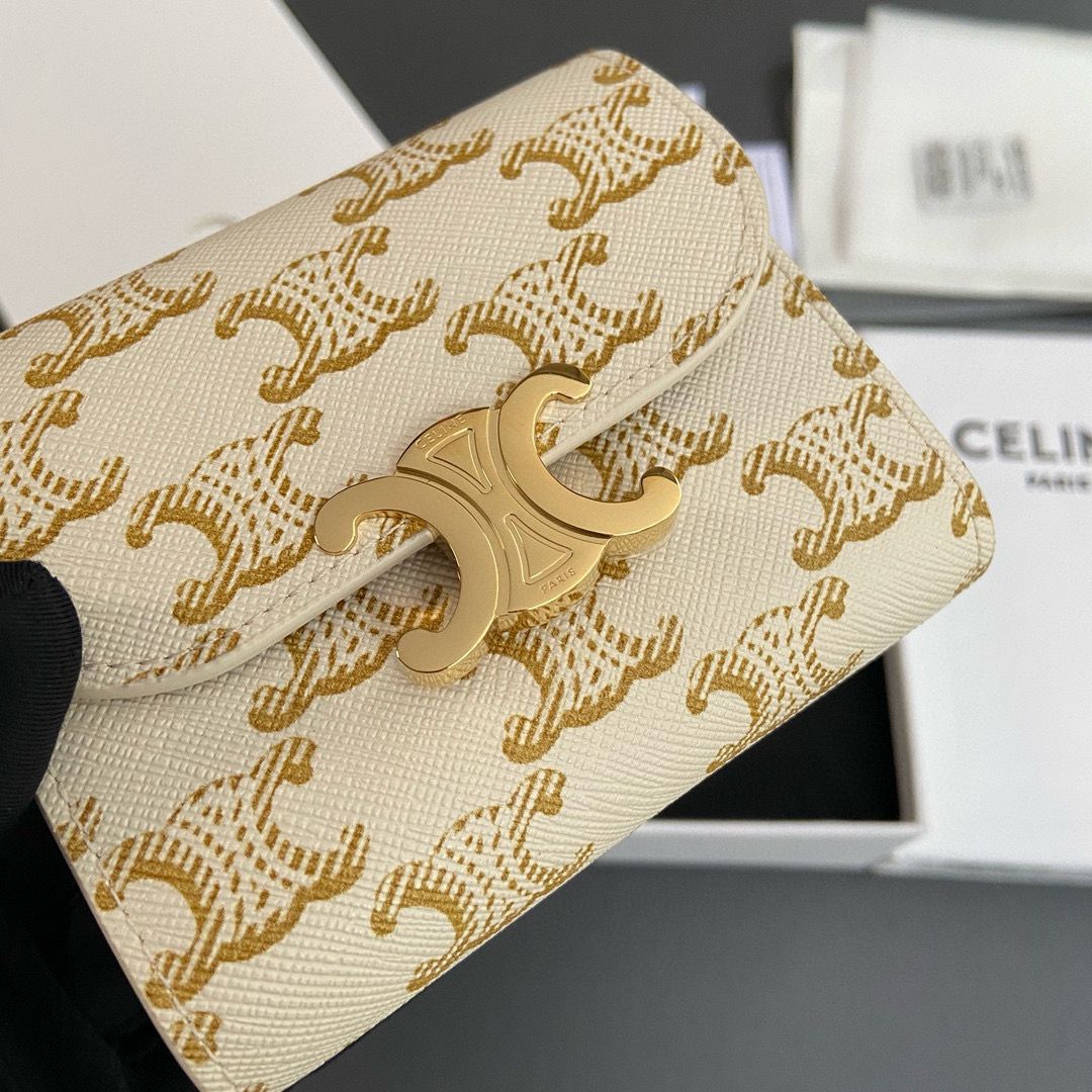 Celine SMALL WALLET TRIOMPHE IN TRIOMPHE CANVAS 10D782 CREAM