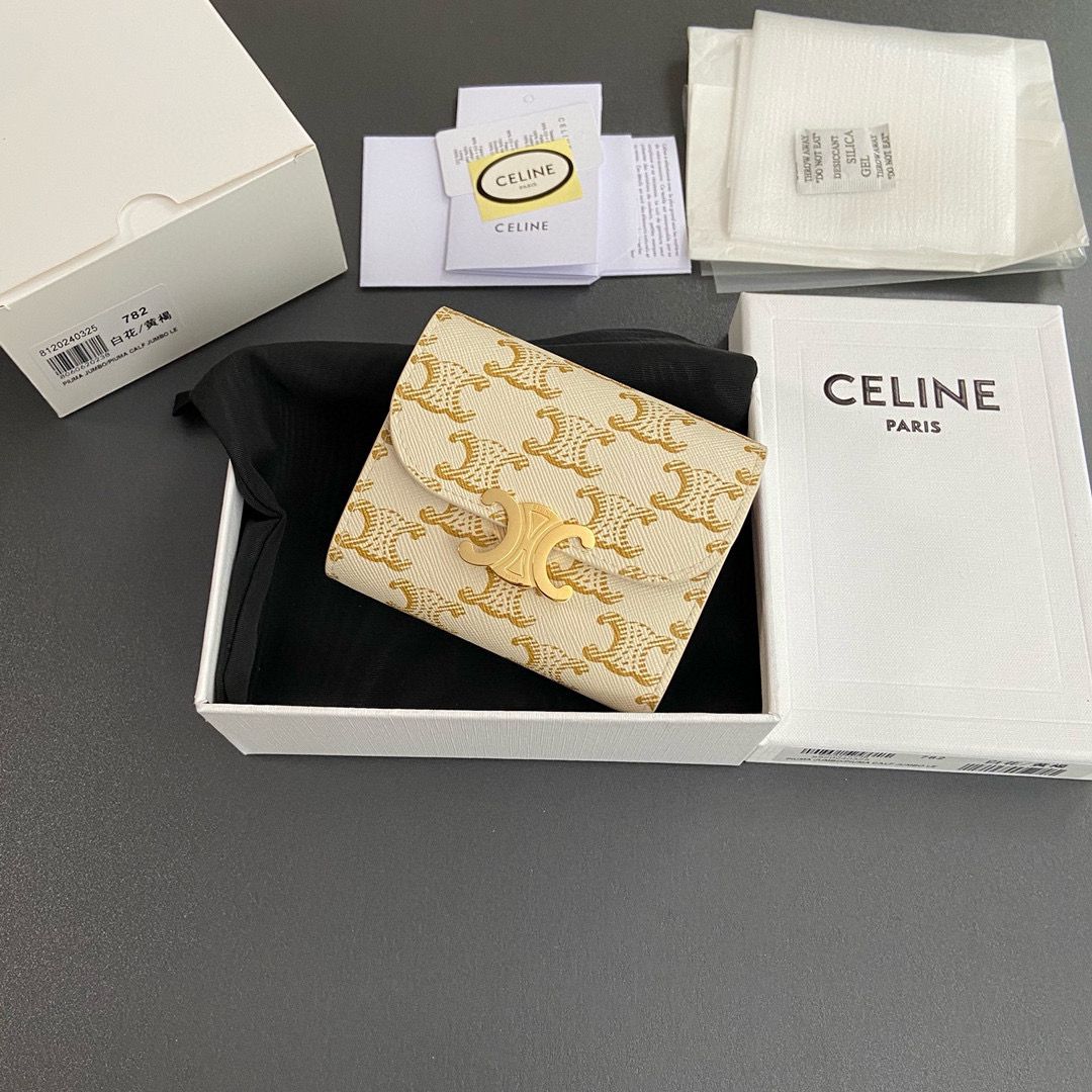 Celine SMALL WALLET TRIOMPHE IN TRIOMPHE CANVAS 10D782 CREAM