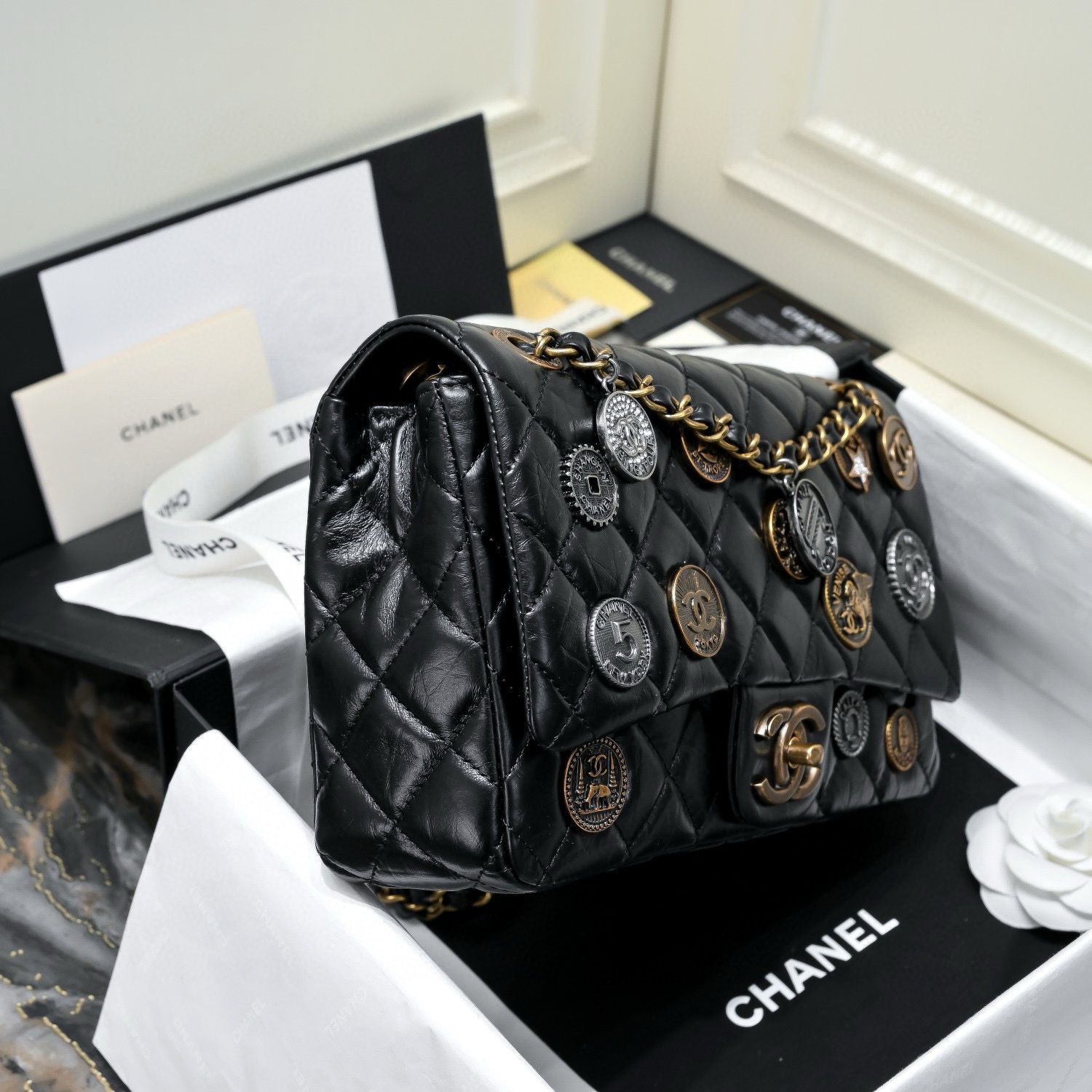 Chanel 2.55 Series Flap Bag Original Sheepskin Leather 92674 Black Bronze-Tone