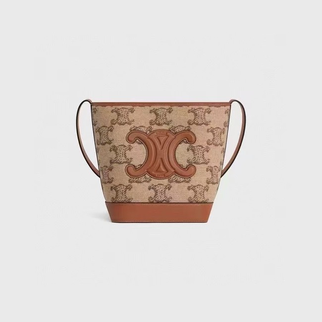 CELINE SMALL BUCKET CUIR TRIOMPHE IN TEXTILE WITH TRIOMPHE A198243 CAMEL