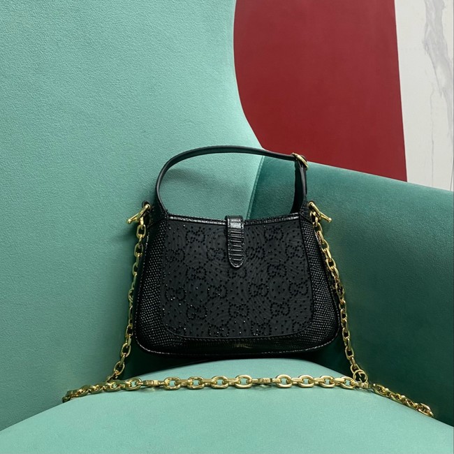 Gucci JACKIE 1961 CRYSTAL GG MINI SHOULDER BAG 675799 black