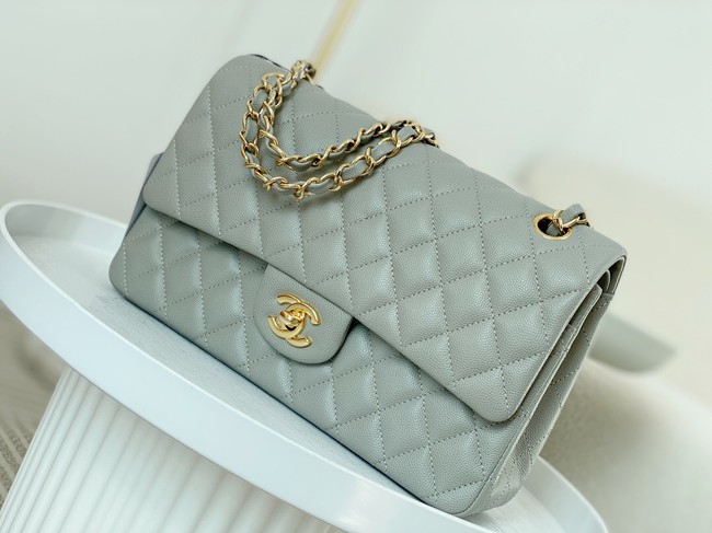 CHANEL CLASSIC 11.12 HANDBAG AS01112 GRAY&GOLD Metal