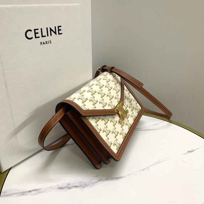 CELINE ENVELOPPE BAG IN TRIOMPHE CANVAS AND CALFSKIN 113322 WHITE