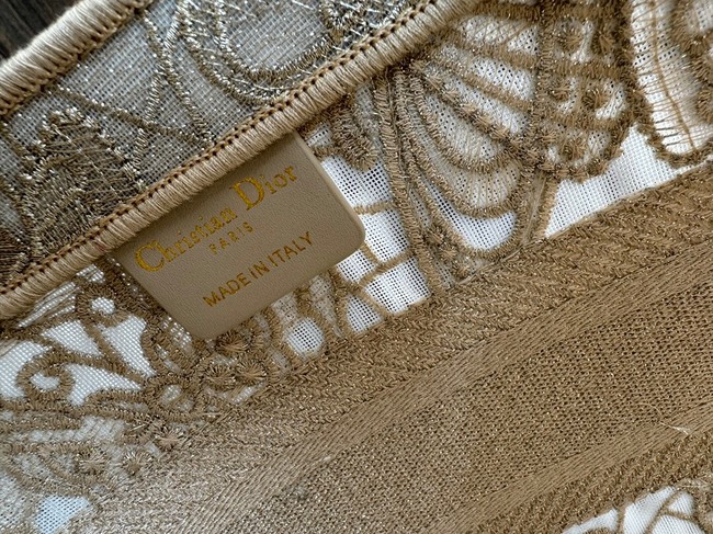 Dior HAT BASKET BAG White and Gold-Tone Macrocannage Embroidery M1328CEB