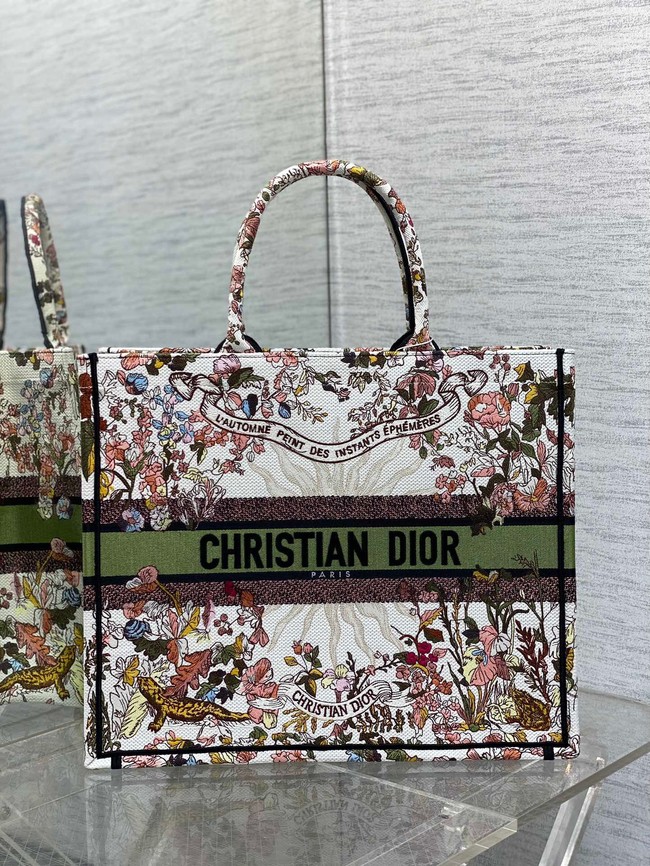 Large Dior Book Tote Ecru Multicolor Dior 4 Saisons Automne Soleil Embroidery M1286ZEB