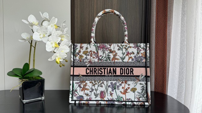 Medium Dior Book Tote White Multicolor Dior Herbarium Embroidery M1296ZEG