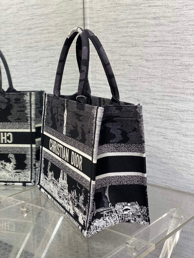 Medium Dior Book Tote White and Black New York Embroidery M1296ZEG