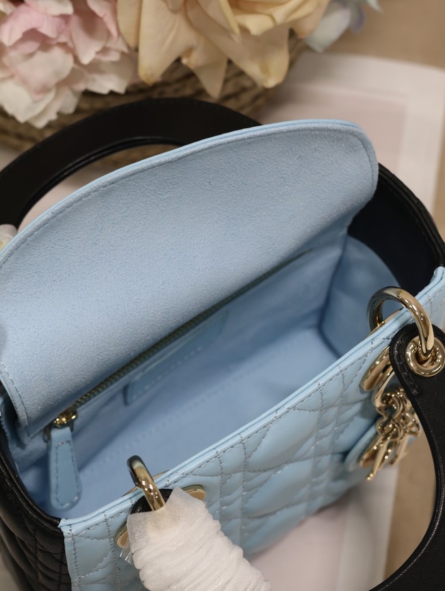 Mini Lady Dior Bag Two-Tone Sky Blue and Steel Gray Cannage Lambskin M0505ONI