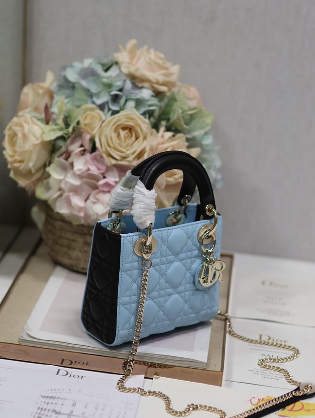 Mini Lady Dior Bag Two-Tone Sky Blue and Steel Gray Cannage Lambskin M0505ONI