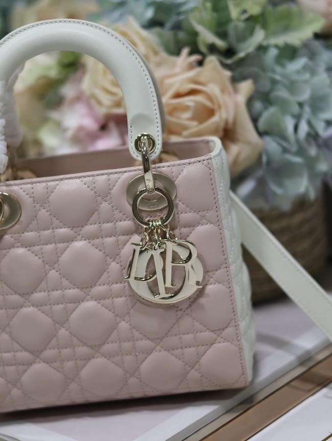 Small Lady Dior Bag Two-Tone Latte and Powder Pink Cannage Lambskin M0531ON