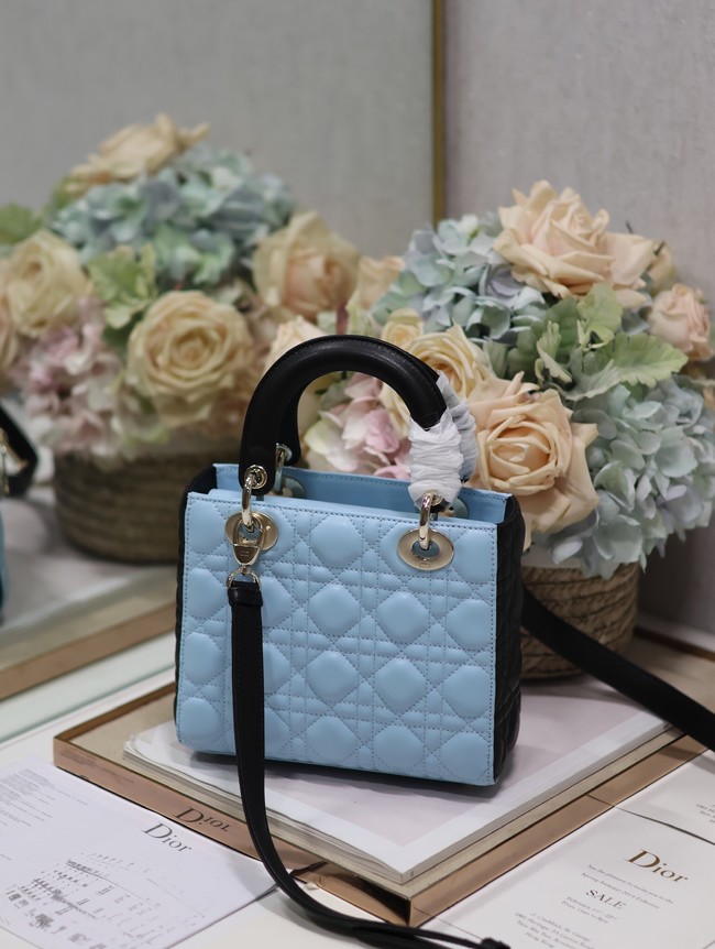 Small Lady Dior Bag Two-Tone Sky Blue and Steel Gray Cannage Lambskin M0531ON