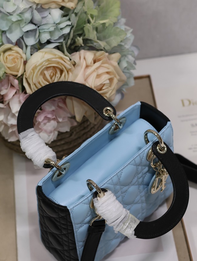 Small Lady Dior Bag Two-Tone Sky Blue and Steel Gray Cannage Lambskin M0531ON