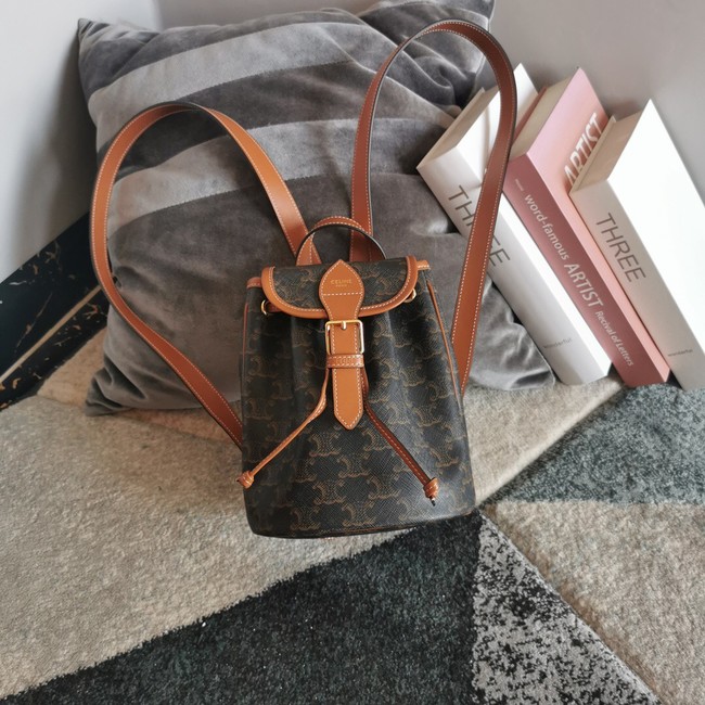 CELINE MINI BACKPACK FOLCO IN TRIOMPHE CANVAS AND CALFSKIN 197662 TAN