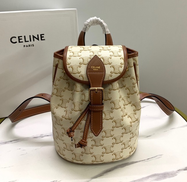 CELINE MINI BACKPACK FOLCO IN TRIOMPHE CANVAS AND CALFSKIN 197662 WHITE