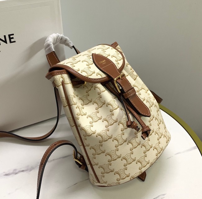 CELINE MINI BACKPACK FOLCO IN TRIOMPHE CANVAS AND CALFSKIN 197662 WHITE