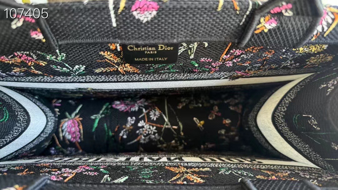 Medium Dior Book Tote Black Multicolor Dior Herbarium Embroidery M1296ZEG