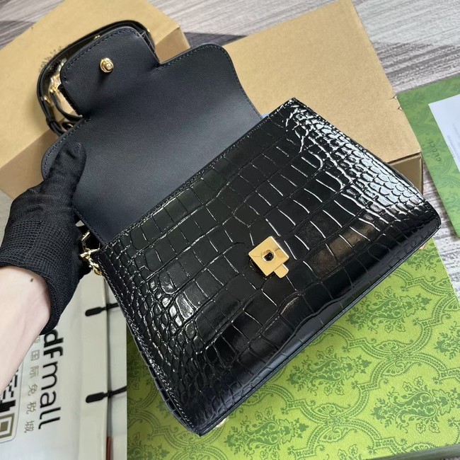 GUCCI HORSEBIT 1955 MINI BAG 703848 Crocodile skin black