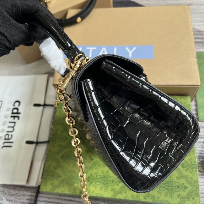 GUCCI HORSEBIT 1955 MINI BAG 703848 Crocodile skin black