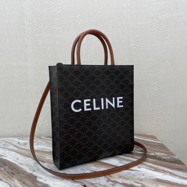 CELINE SMALL CABAS VERTICAL IN TRIOMPHE CANVAS AND CALFSKIN 191542 TAN