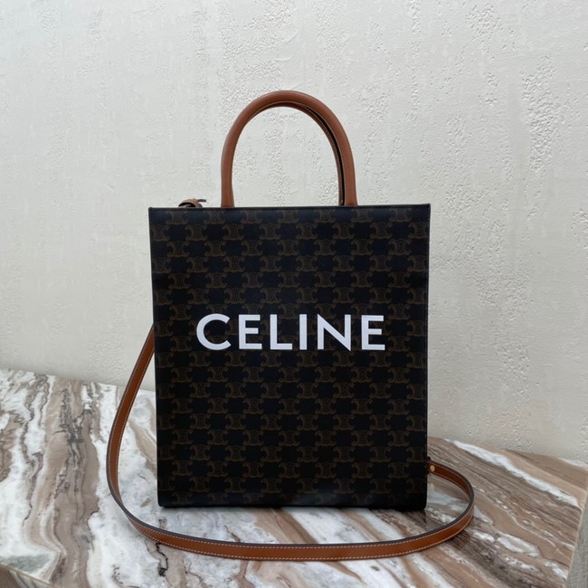 CELINE SMALL CABAS VERTICAL IN TRIOMPHE CANVAS AND CALFSKIN 191542 TAN