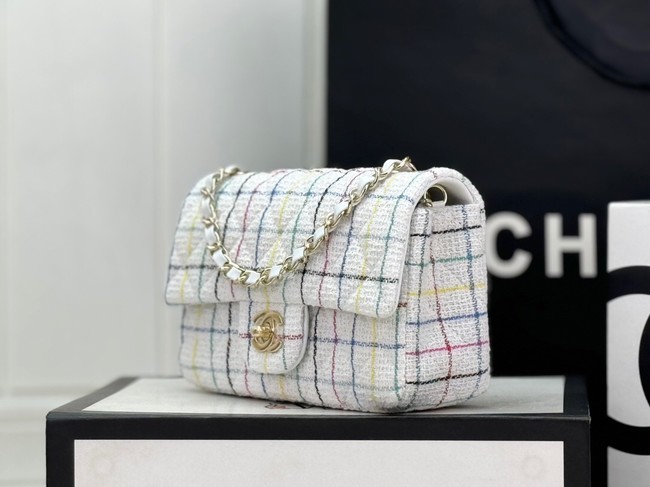 CHANEL CLASSIC 11.12 HANDBAG Tweed & Gold-Tone Metal A69900 white&Multicolor