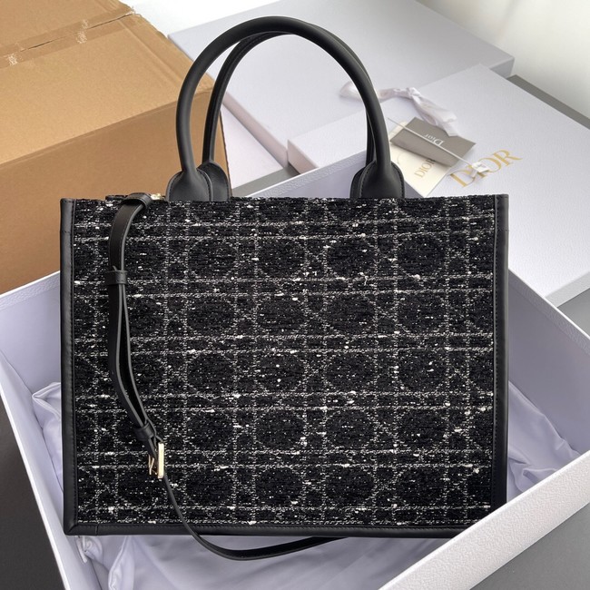 Medium Dior Toujours Bag Black Cannage Tweed M1324CZB