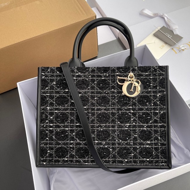 Medium Dior Toujours Bag Black Cannage Tweed M1324CZB