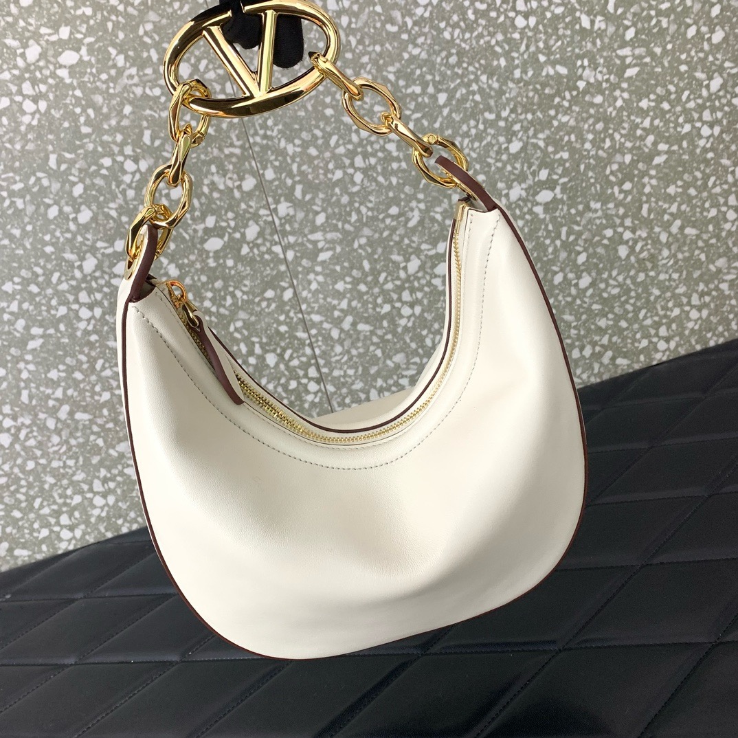 VALENTINO Vlogo Moon small leather HOBO bag chain N08J WHITE