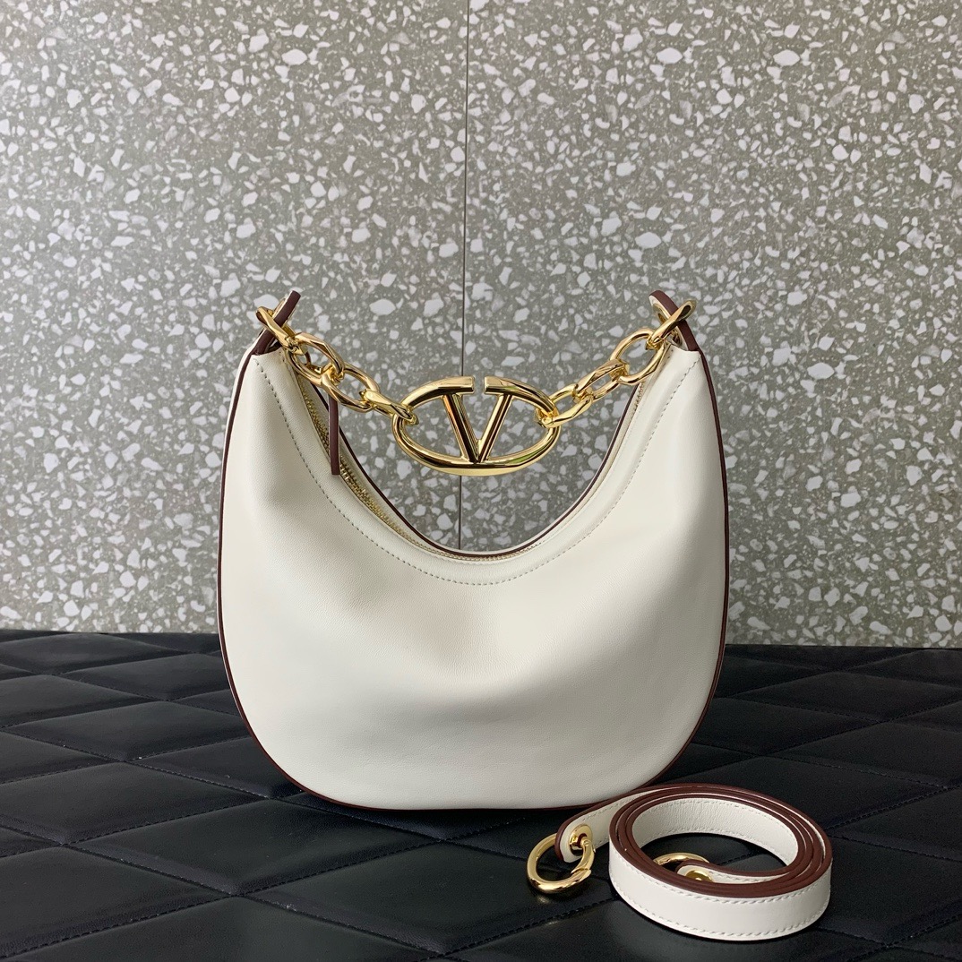 VALENTINO Vlogo Moon small leather HOBO bag chain N08J WHITE