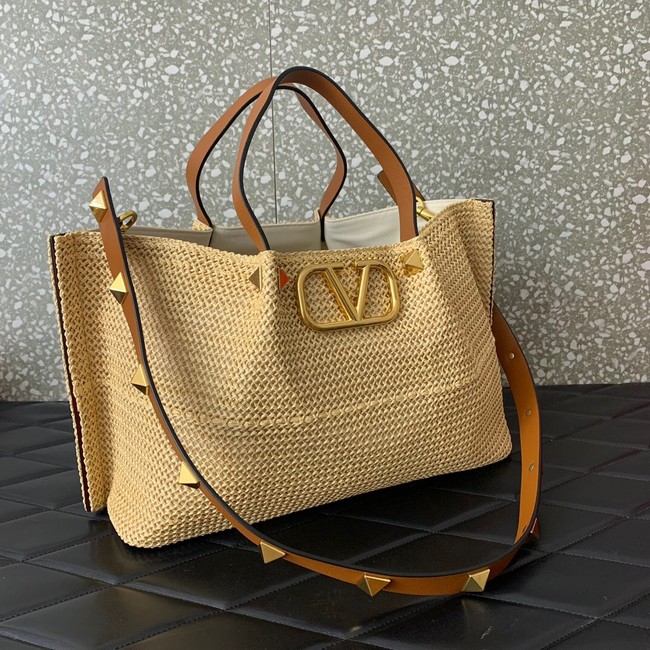 VALENTINO Medium RAFFIA MACRAME Shoulder Bag 0330L Apricot