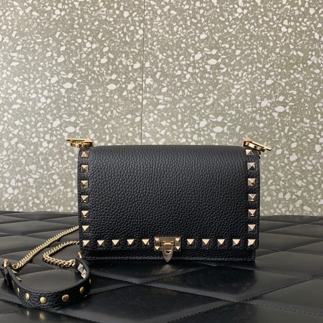 VALENTINO Rockstud calfskin chain bag SHI16 black