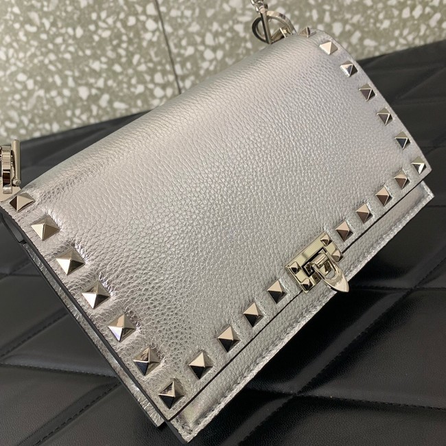 VALENTINO Rockstud calfskin chain bag SHI16 silver