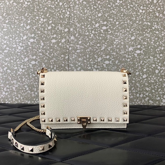 VALENTINO Rockstud calfskin chain bag SHI16 white