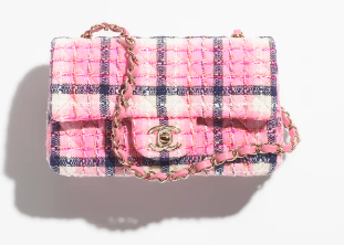 CHANEL MINI CLASSIC HANDBAG A69900 Pink& Navy Blue & White