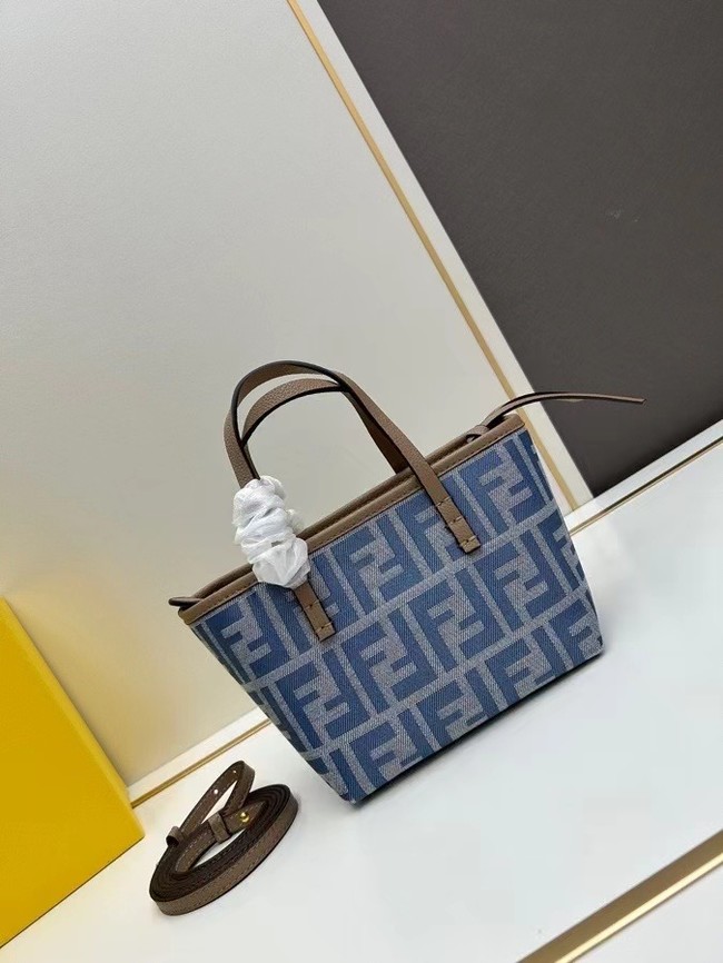 Fendi mini FF jacquard fabric and leather bag F3671 blue