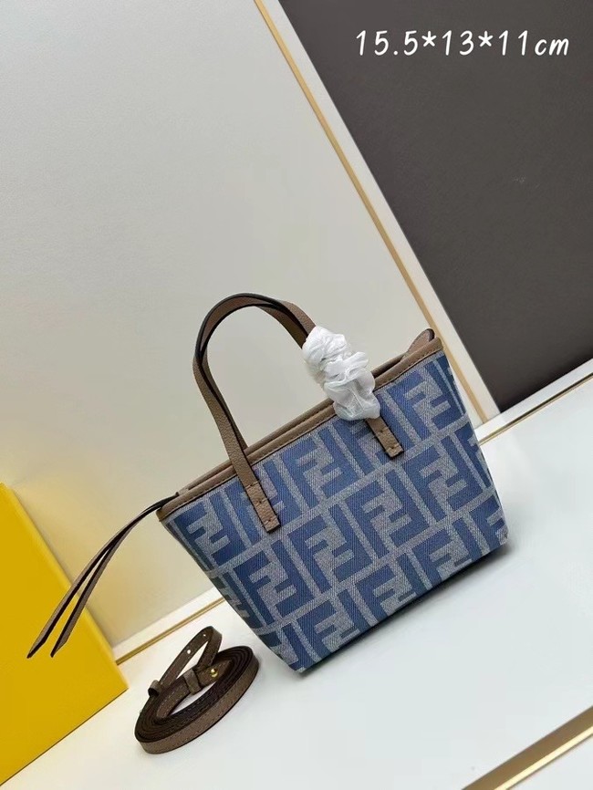 Fendi mini FF jacquard fabric and leather bag F3671 blue