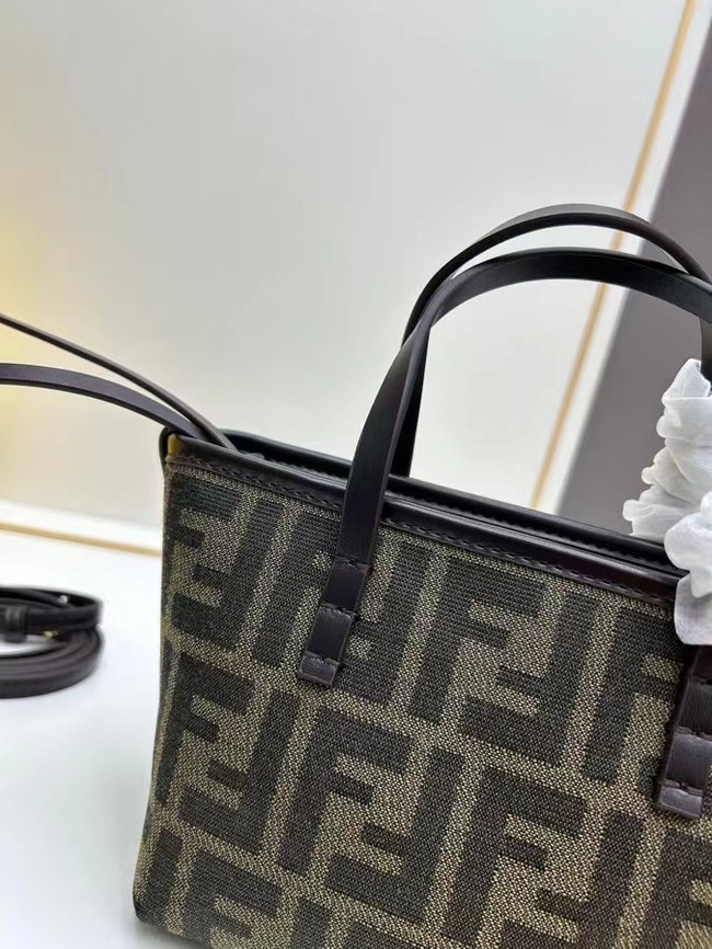 Fendi mini FF jacquard fabric and leather bag F3671 brown