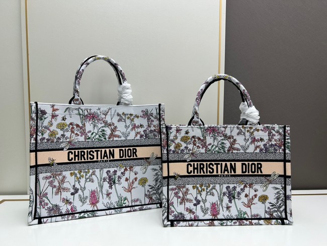 Large Dior Book Tote white Multicolor Dior Herbarium Embroidery M1286ZE