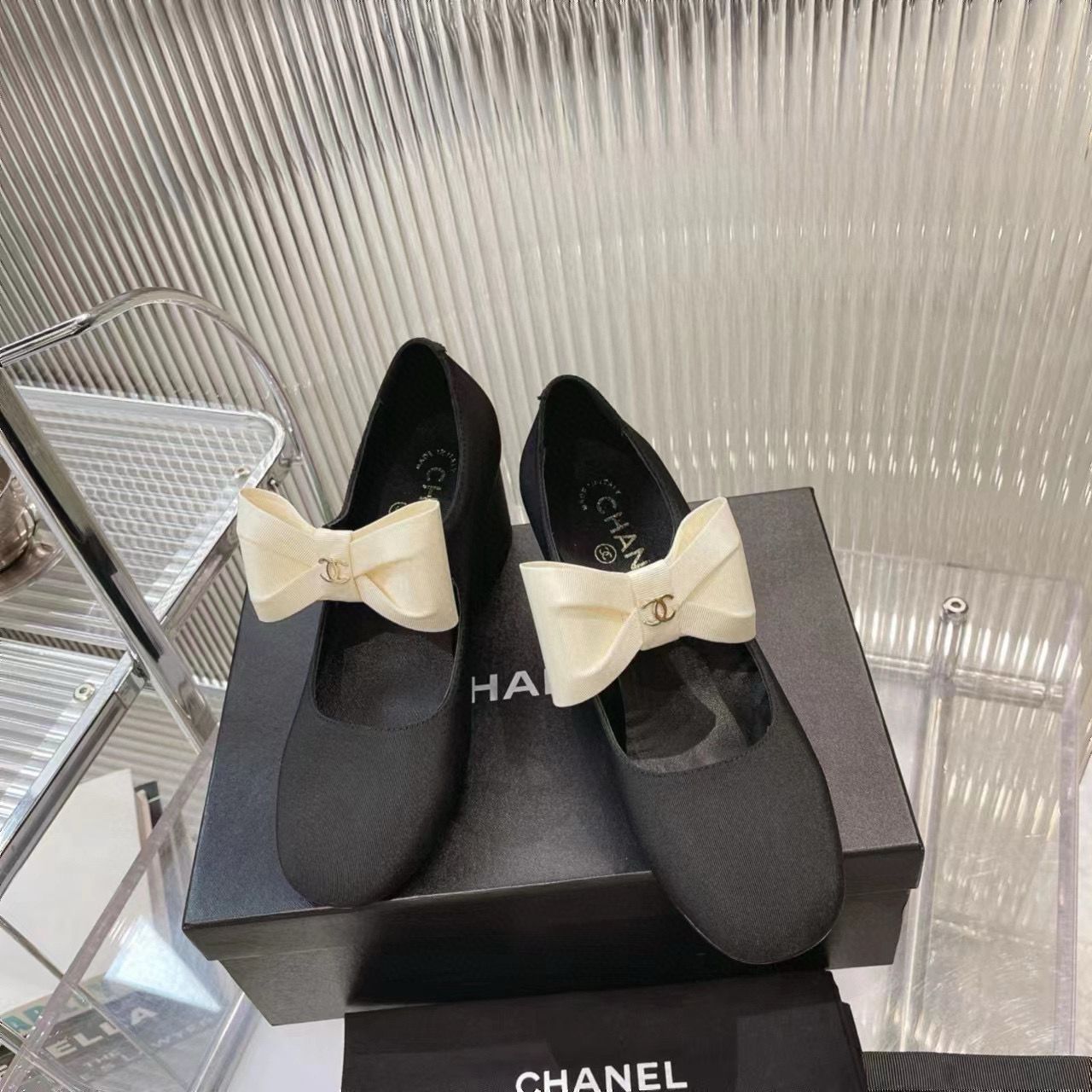 Chanel 24C Bow Mary Jane Shoes Original  Calf Leather 55MM Heels C85923 Black