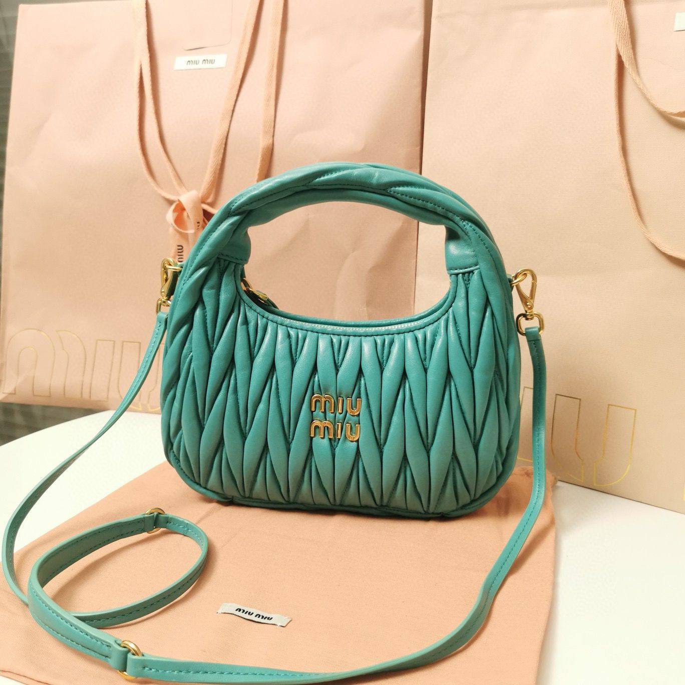 Miu Miu Wander Matelasse Original Sheepskin Bag 5BC125 Green