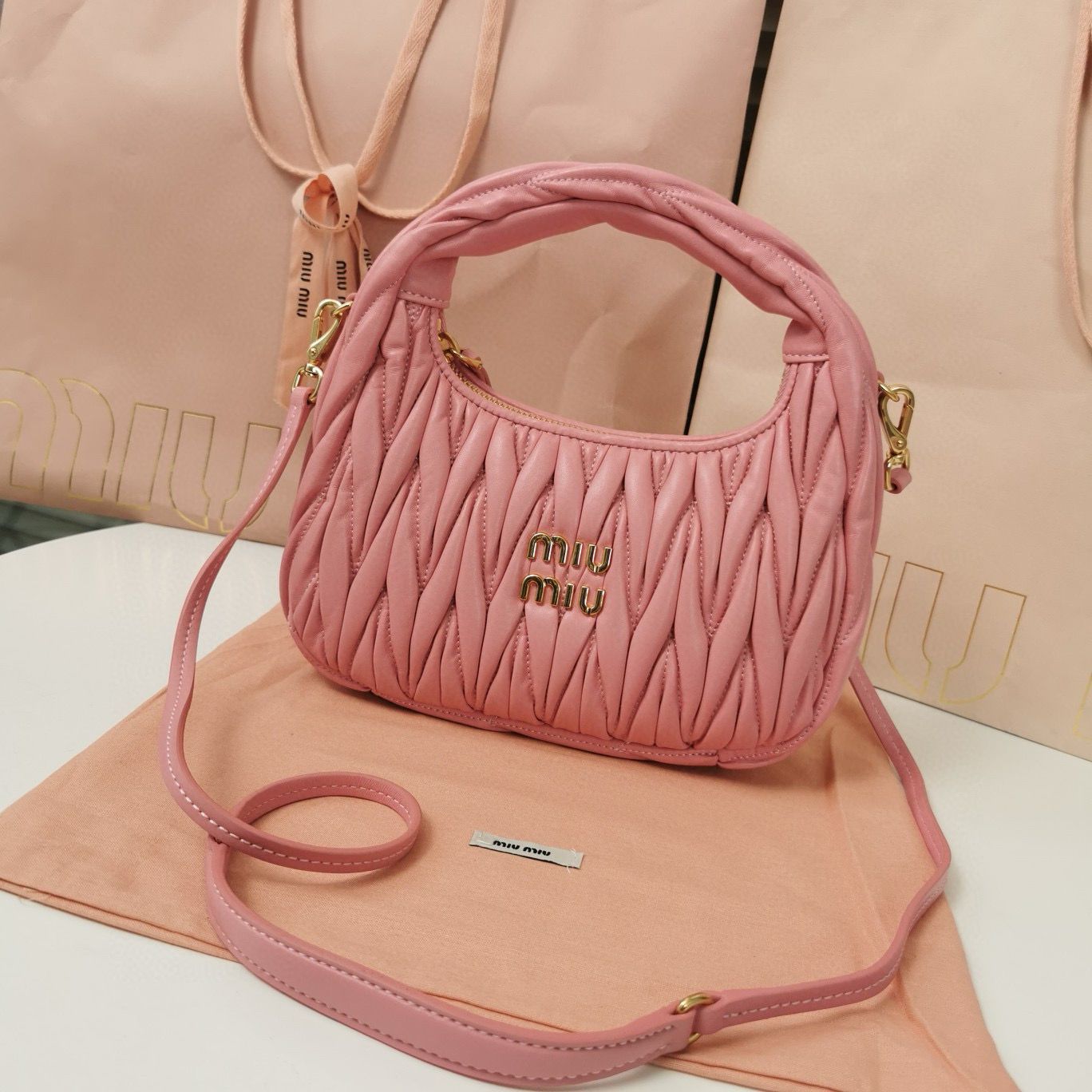 Miu Miu Wander Matelasse Original Sheepskin Bag 5BC125 Pink