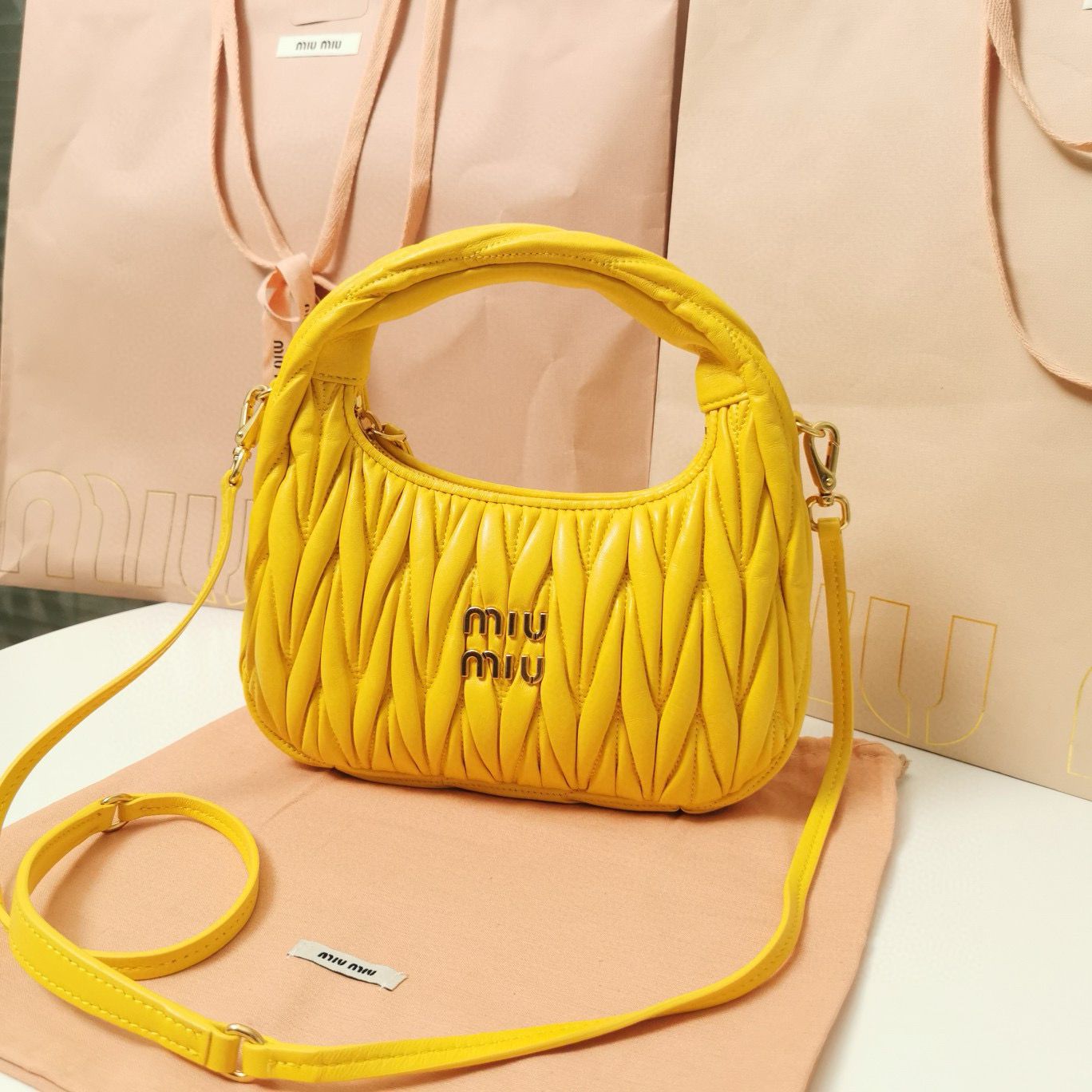 Miu Miu Wander Matelasse Original Sheepskin Bag 5BC125 Yellow