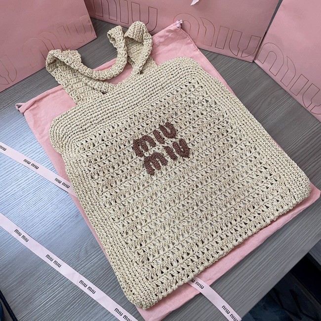 MIUMIU IN RAFFIA Shoulder Bags 5BD230 Apricot